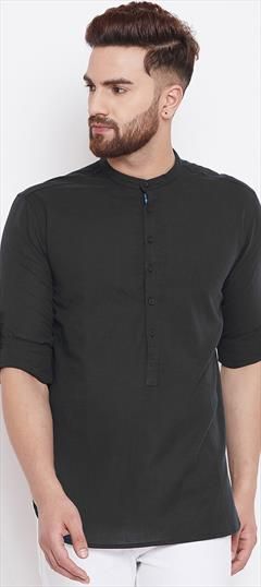 Party Wear Black and Grey color Kurta in Blended Cotton fabric with Thread work : 1913803