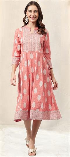Casual, Summer Pink and Majenta, White and Off White color Kurti in Rayon fabric with Anarkali, Long Sleeve Embroidered, Patch, Printed work : 1913842