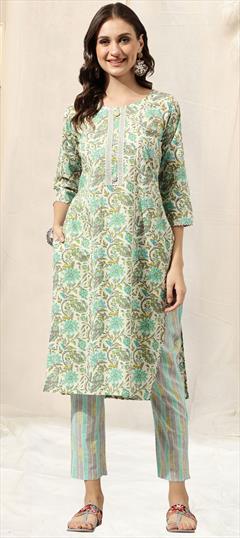 Casual, Summer Blue color Salwar Kameez in Cotton fabric with Straight Gota Patti, Printed work : 1913870
