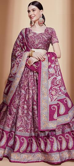 Festive, Mehendi Sangeet, Reception Purple and Violet color Lehenga in Art Silk fabric with Flared Digital Print, Embroidered work : 1913881