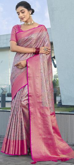 Traditional, Wedding Pink and Majenta color Saree in Silk fabric with South Weaving work : 1913955