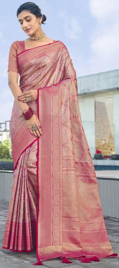 Traditional, Wedding Pink and Majenta color Saree in Silk fabric with South Weaving work : 1913959