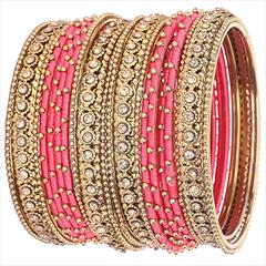 Pink and Majenta color Bangles in Metal Alloy studded with CZ Diamond & Gold Rodium Polish : 1914241