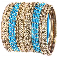 Blue color Bangles in Metal Alloy studded with CZ Diamond & Gold Rodium Polish : 1914242