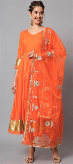 Festive, Party Wear Orange color Salwar Kameez in Rayon, Viscose fabric with Anarkali Gota Patti work : 1914381