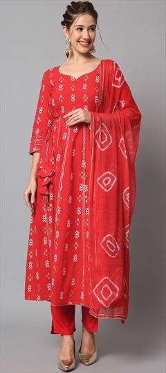 Festive, Party Wear Red and Maroon color Salwar Kameez in Rayon fabric with Anarkali Gota Patti, Printed work : 1914382