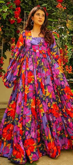 Engagement, Festive, Reception Multicolor color Gown in Georgette fabric with Digital Print, Floral work : 1914387