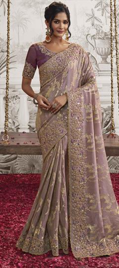 Bridal, Engagement, Wedding Pink and Majenta color Saree in Viscose fabric with Classic Border, Embroidered, Printed, Resham, Stone, Weaving, Zari work : 1914449
