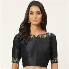 Party Wear Black and Grey color Blouse in Dupion Silk fabric with Embroidered work : 1914550