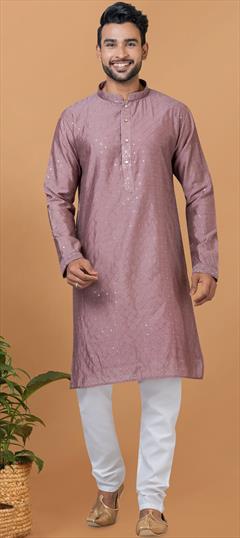 Party Wear Purple and Violet color Kurta Pyjamas in Cotton, Viscose fabric with Embroidered, Sequence work : 1914613
