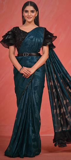 Bridal, Reception, Wedding Blue color Readymade Saree in Georgette fabric with Classic Sequence, Thread work : 1914735