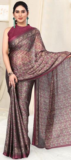 Casual Pink and Majenta color Saree in Faux Chiffon fabric with Classic Floral, Printed work : 1914849