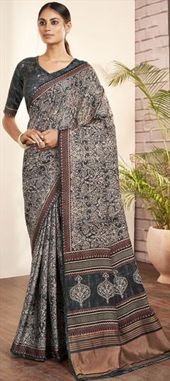 Traditional, Wedding Black and Grey color Saree in Art Silk, Silk fabric with South Printed work : 1914878