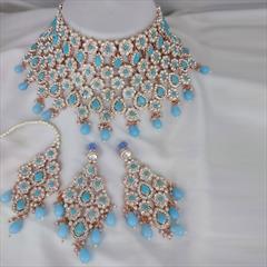 Blue color Necklace in Metal Alloy studded with CZ Diamond, Pearl & Gold Rodium Polish : 1914887