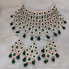 Green color Necklace in Metal Alloy studded with CZ Diamond, Pearl & Gold Rodium Polish : 1914888