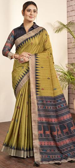 Traditional, Wedding Green color Saree in Art Silk, Silk fabric with South Mirror, Printed work : 1914893