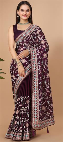 Festive, Traditional Purple and Violet color Saree in Art Silk, Silk fabric with South Embroidered, Thread work : 1915001