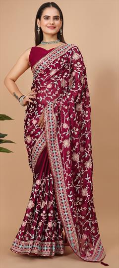 Festive, Traditional Red and Maroon color Saree in Art Silk, Silk fabric with South Embroidered, Thread work : 1915009