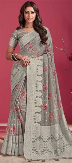 Mehendi Sangeet, Reception, Traditional Pink and Majenta color Saree in Silk fabric with South Floral, Printed, Weaving work : 1915265