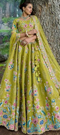 Bridal, Reception, Wedding Green color Lehenga in Silk fabric with Flared Border, Embroidered, Resham, Stone, Thread, Zari work : 1915284