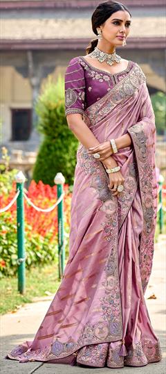 Reception, Traditional, Wedding Purple and Violet color Saree in Banarasi Silk fabric with South Embroidered, Resham, Sequence, Thread, Weaving, Zari work : 1915330