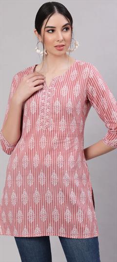Casual Pink and Majenta color Kurti in Cotton fabric with Long Sleeve, Straight Printed work : 1915383