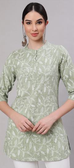 Casual Green color Kurti in Cotton fabric with Long Sleeve, Straight Printed work : 1915391