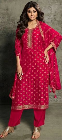 Bollywood Red and Maroon color Salwar Kameez in Jacquard fabric with Straight Embroidered, Thread work : 1915423