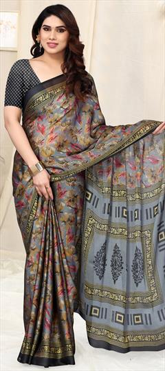 Casual, Party Wear Black and Grey color Saree in Chiffon fabric with Classic Printed work : 1915450