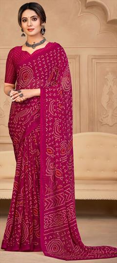Festive, Reception Pink and Majenta color Saree in Chiffon fabric with Classic, Rajasthani Bandhej, Printed work : 1915547