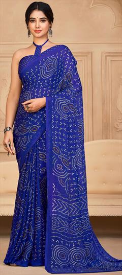 Festive, Reception Blue color Saree in Chiffon fabric with Classic, Rajasthani Bandhej, Printed work : 1915548