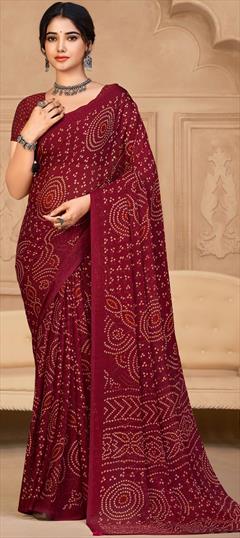 Festive, Reception Red and Maroon color Saree in Chiffon fabric with Classic, Rajasthani Bandhej, Printed work : 1915551
