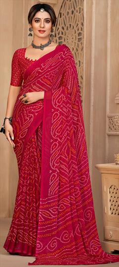 Festive, Reception Pink and Majenta color Saree in Chiffon fabric with Classic, Rajasthani Bandhej, Printed work : 1915552
