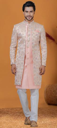 Party Wear Pink and Majenta color IndoWestern Dress in Jacquard fabric with Weaving work : 1915612
