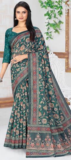 Traditional Multicolor color Saree in Chanderi Silk fabric with South Digital Print, Floral work : 1915670