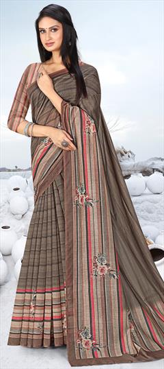 Traditional Multicolor color Saree in Chanderi Silk fabric with South Digital Print, Floral work : 1915672