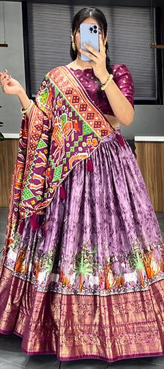 Festive, Reception, Wedding Purple and Violet color Lehenga in Dolla Silk fabric with Flared Printed work : 1915705