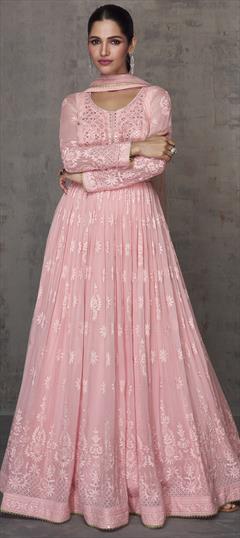 Festive, Party Wear Pink and Majenta color Gown in Georgette fabric with Embroidered work : 1915795