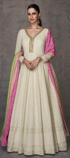Festive, Party Wear White and Off White color Gown in Georgette fabric with Embroidered work : 1915807