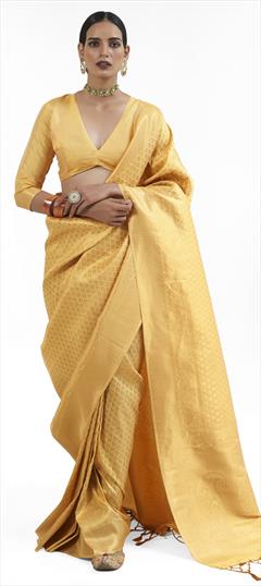 Reception, Traditional, Wedding Yellow color Saree in Silk fabric with South Weaving, Zari work : 1915985