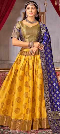 Engagement, Festive, Wedding Yellow color Lehenga in Jacquard fabric with Flared Weaving work : 1916012