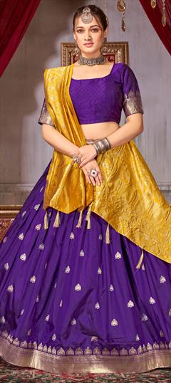 Engagement, Festive, Wedding Purple and Violet color Lehenga in Jacquard fabric with Flared Weaving work : 1916016