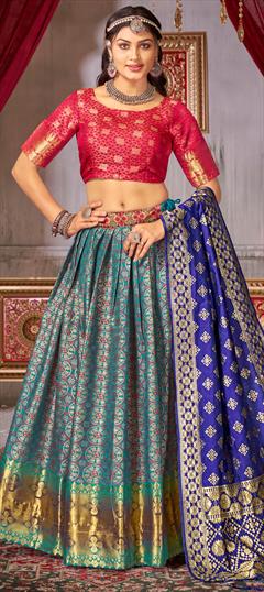 Engagement, Festive, Wedding Blue color Lehenga in Jacquard fabric with Flared Weaving work : 1916017