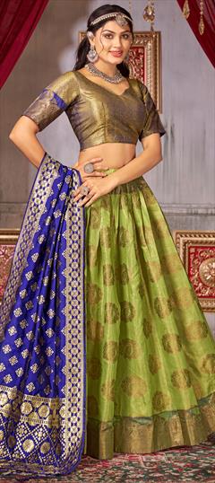 Engagement, Festive, Wedding Green color Lehenga in Jacquard fabric with Flared Weaving work : 1916018