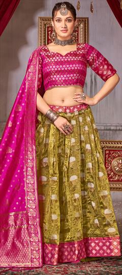 Engagement, Festive, Wedding Multicolor color Lehenga in Jacquard fabric with Flared Weaving work : 1916019