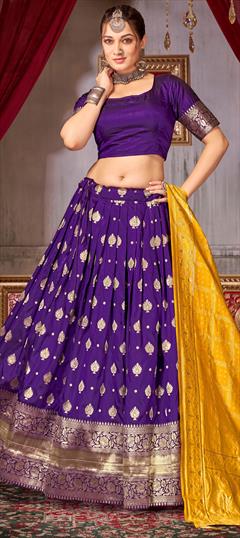 Engagement, Festive, Wedding Purple and Violet color Lehenga in Jacquard fabric with Flared Weaving work : 1916020