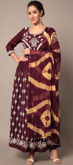 Casual, Party Wear Red and Maroon color Salwar Kameez in Rayon fabric with Anarkali Printed work : 1916024