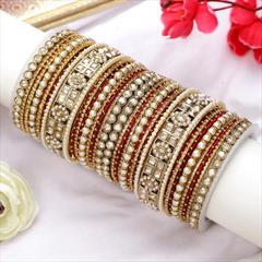 Red and Maroon color Bangles in Metal Alloy studded with CZ Diamond, Pearl & Gold Rodium Polish : 1916069