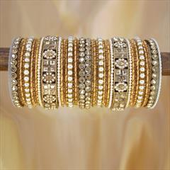 Gold color Bangles in Metal Alloy studded with CZ Diamond, Pearl & Gold Rodium Polish : 1916071
