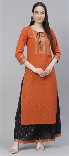Festive, Party Wear Orange color Salwar Kameez in Rayon fabric with Straight Foil Print work : 1916140